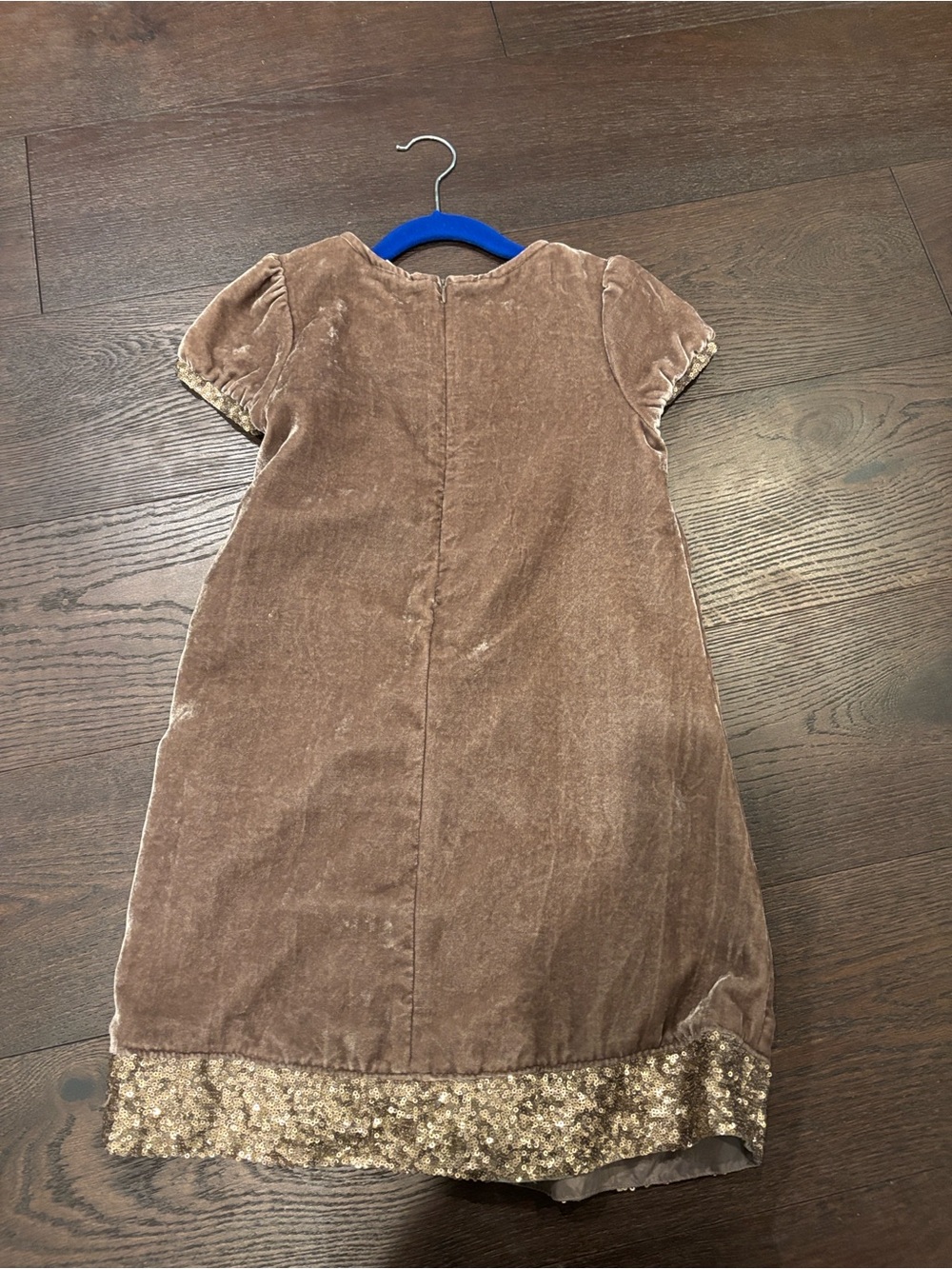 Boden Girls Velvet Dress in Taupe with Sequin Trim